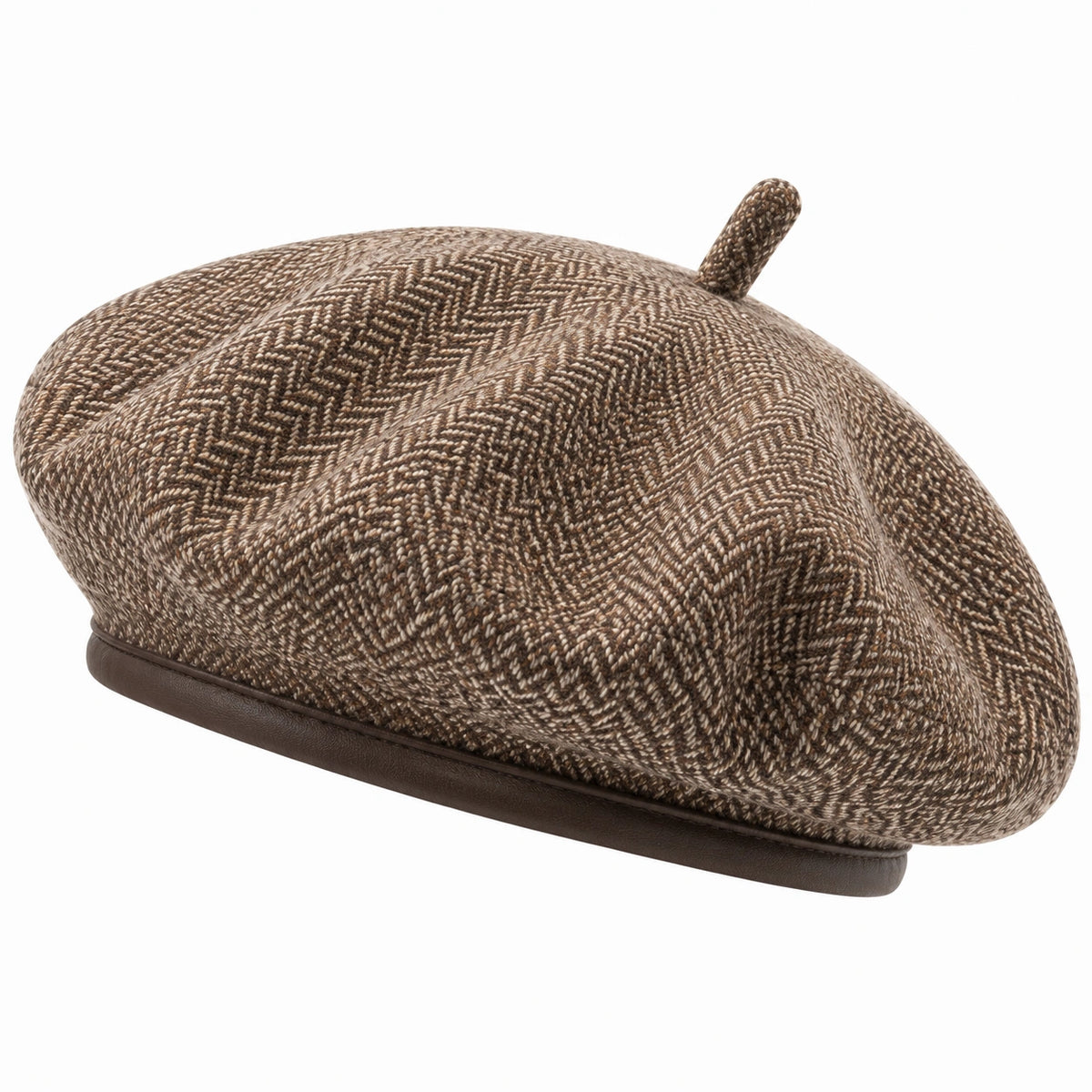 Boina unisex de talla única en tejido marrón con textura espiga de estilo clásico