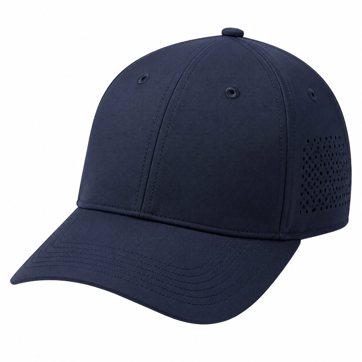 Gorra de béisbol talla única de tejido azul marino con visera curva y panel perforado