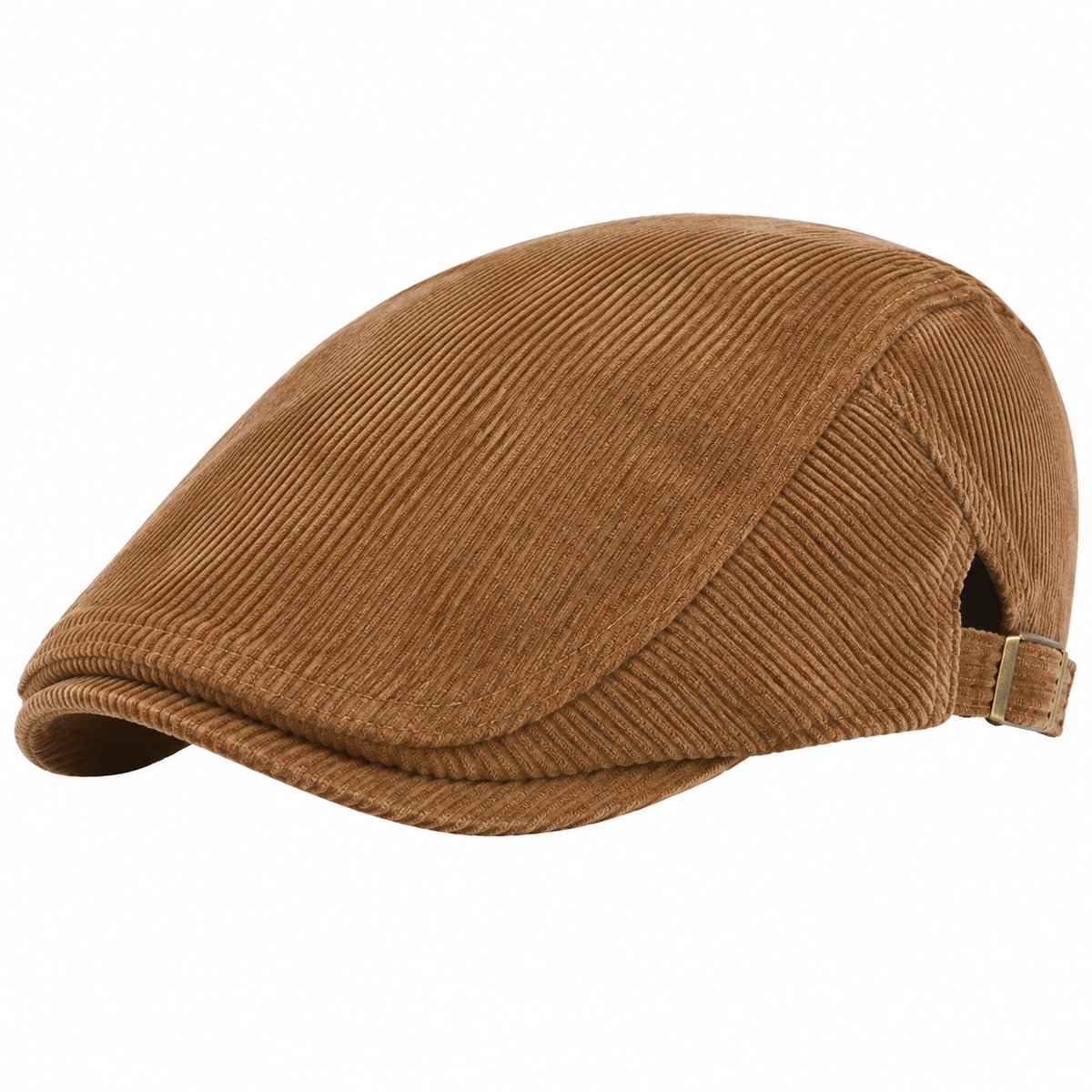Gorra plana talla única de pana marrón ajustable estilo clásico