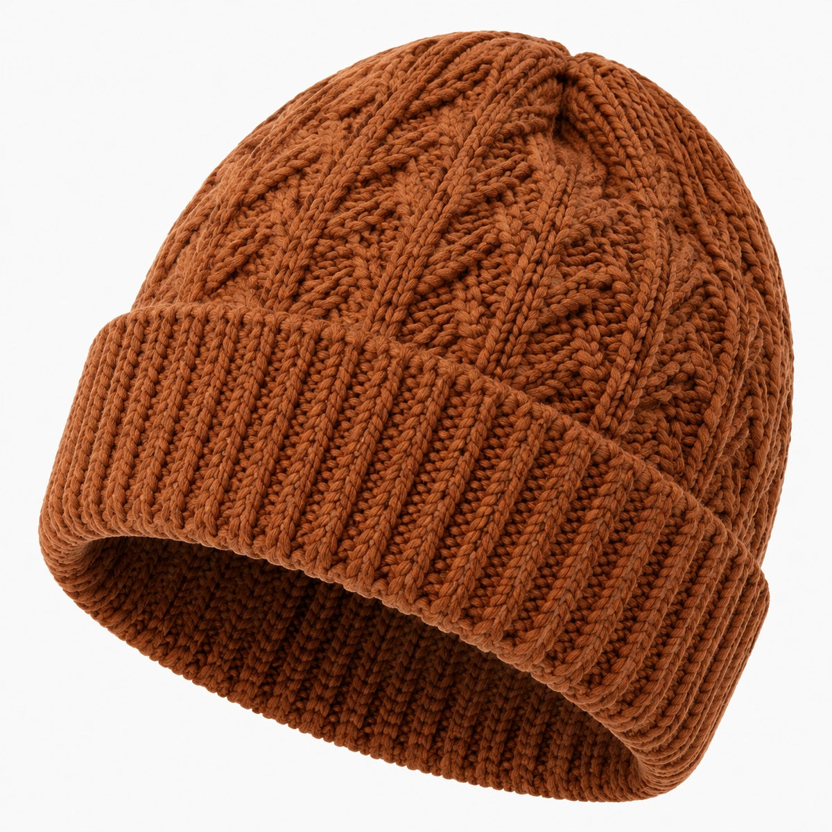 Gorro talla única de punto trenzado terracota con puño para invierno