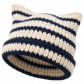 Gorro de punto talla única beige y azul marino de rayas para uso diario