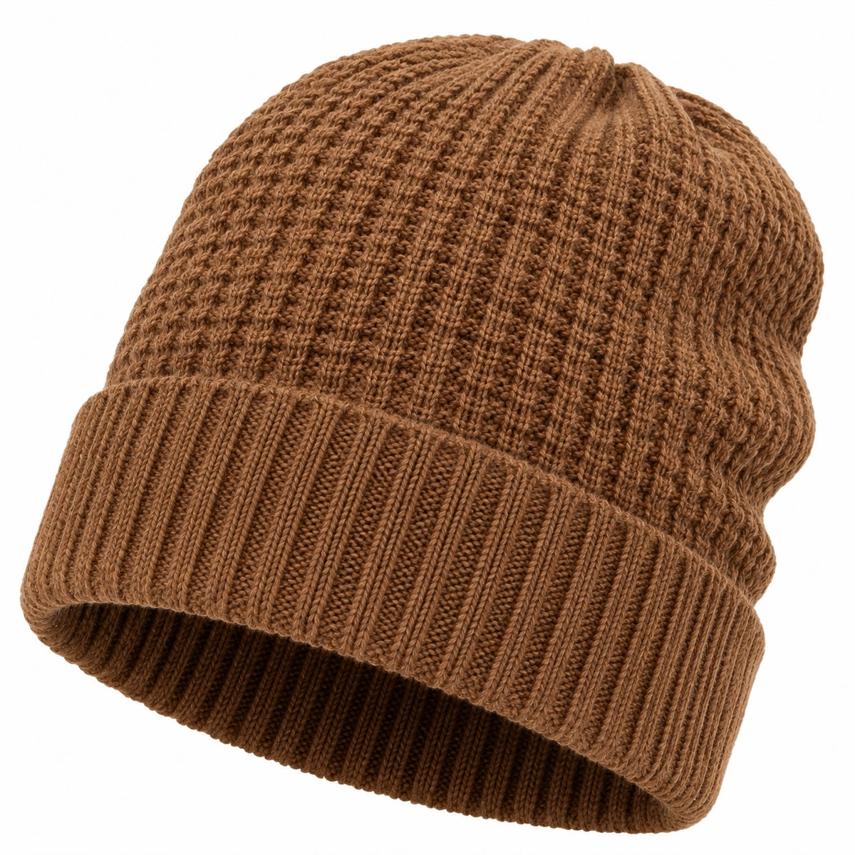 Gorro de punto talla única marrón con vuelta para uso diario
