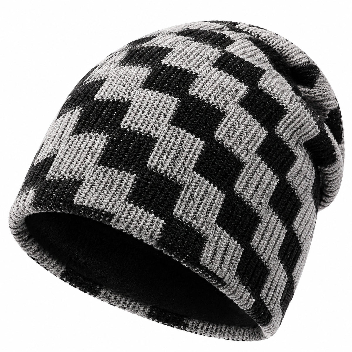 Gorro de punto talla única negro/gris para uso diario con diseño a cuadros