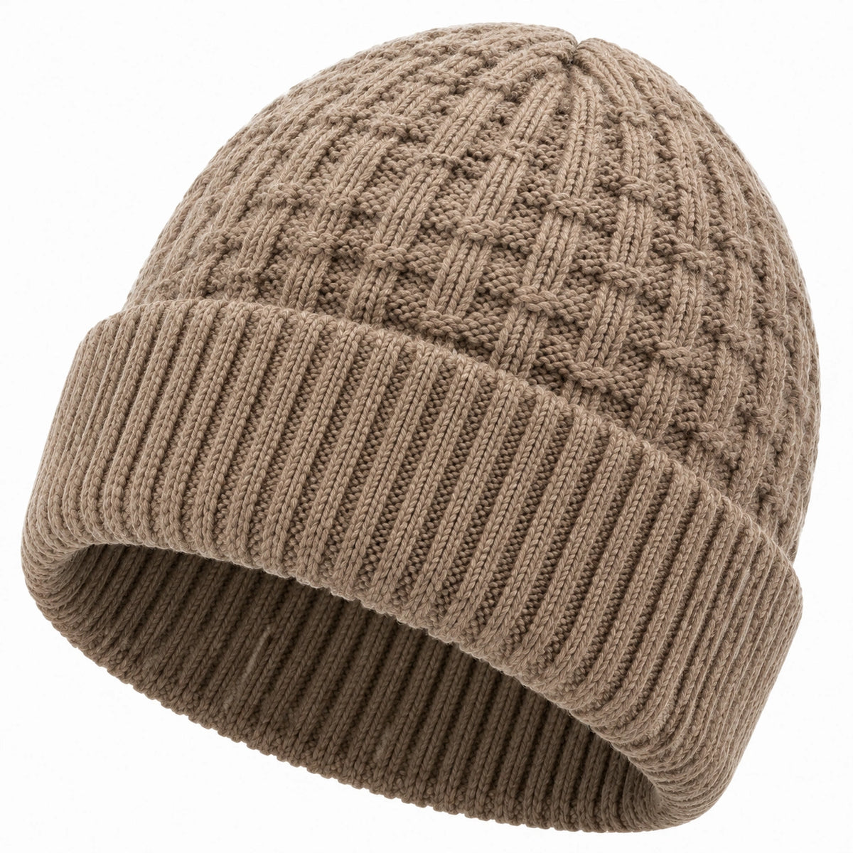 Gorro de punto talla única beige con borde doblado para uso diario