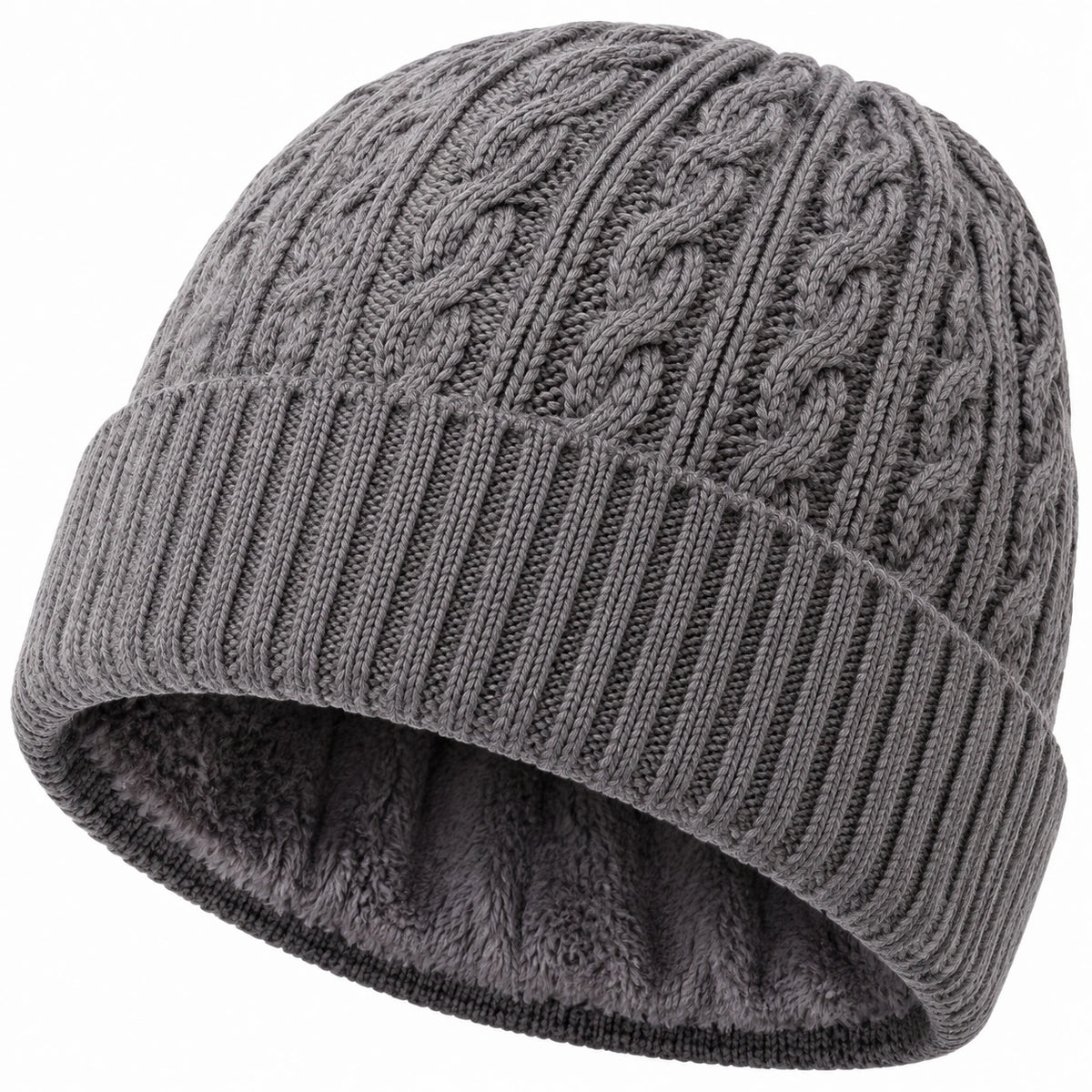 Gorro de punto gris de talla única con forro suave para uso diario