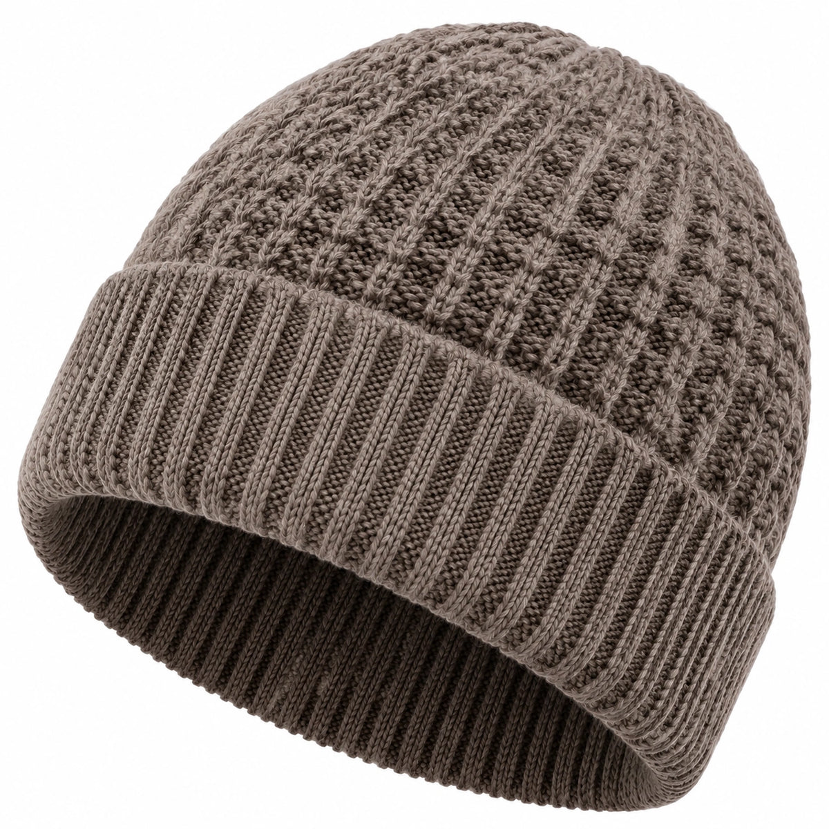 Gorro de punto talla única gris topo con borde vuelto para uso diario