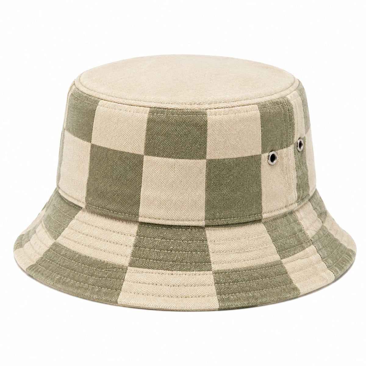 Sombrero de pescador talla única de tejido verde/beige a cuadros con ala ancha