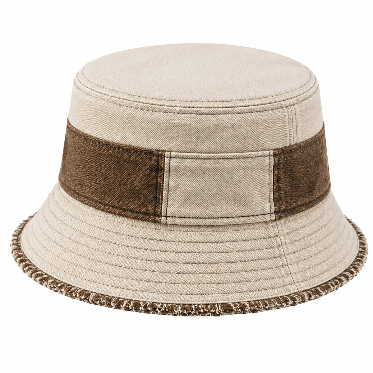 Sombrero bucket talla única de tejido vaquero beige y marrón con ala deshilachada