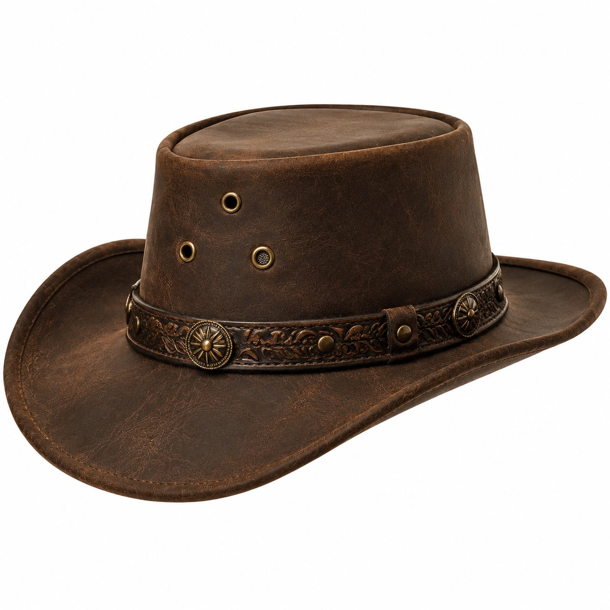 Sombrero vaquero talla única de cuero sintético marrón con ala ancha estilo western