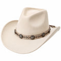 Sombrero vaquero talla única de fieltro beige con cinta decorativa estilo western