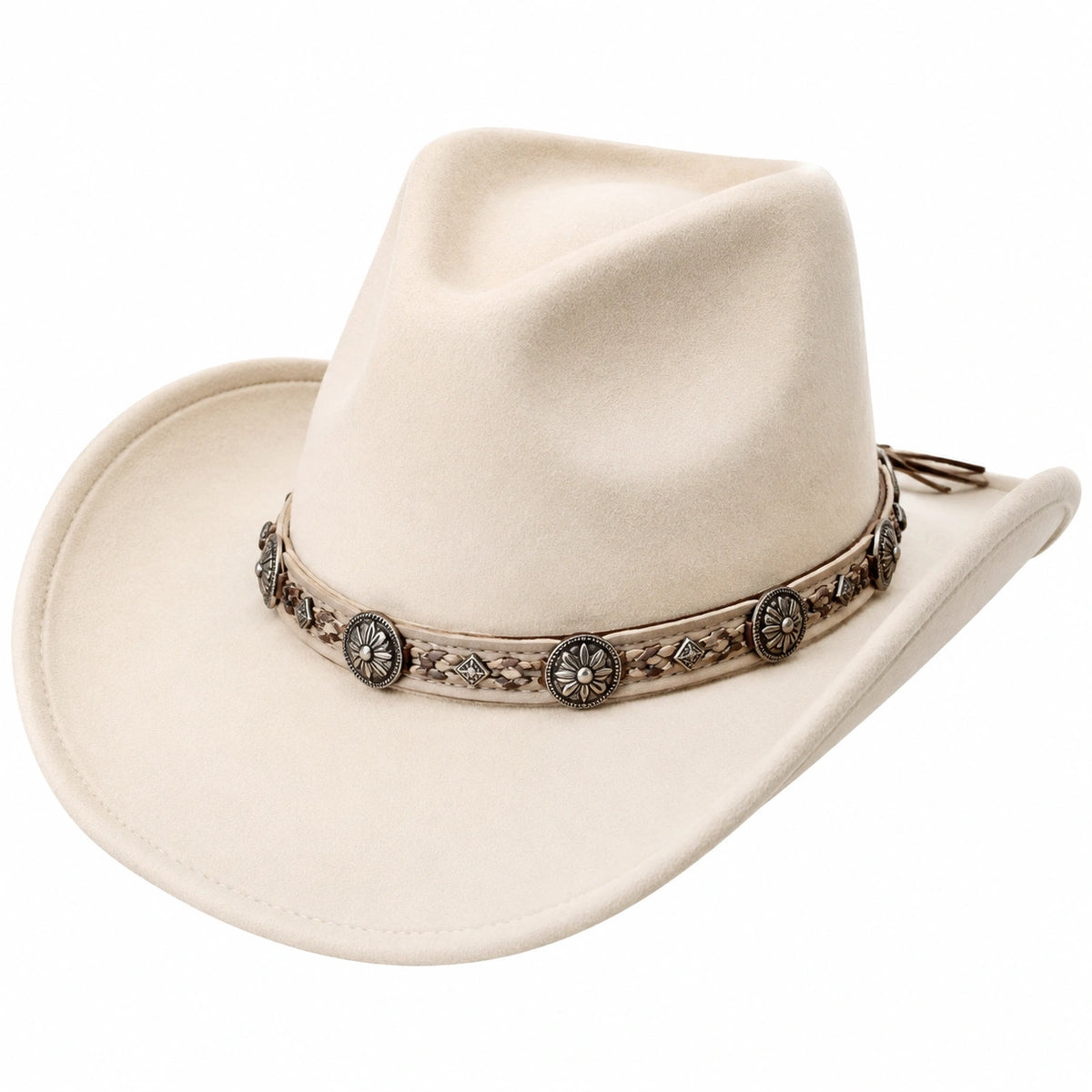 Sombrero vaquero talla única de fieltro beige con cinta decorativa estilo western
