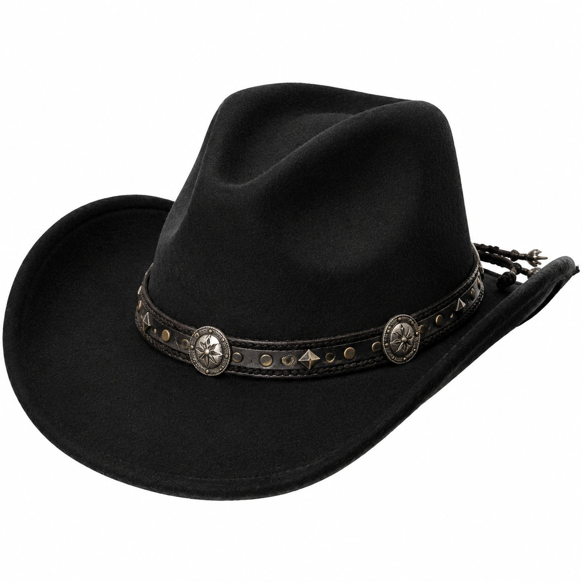 Sombrero vaquero negro de fieltro talla única con cinta decorativa ajustable