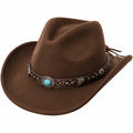 Sombrero vaquero talla única marrón de tejido afelpado con cinta trenzada estilo western