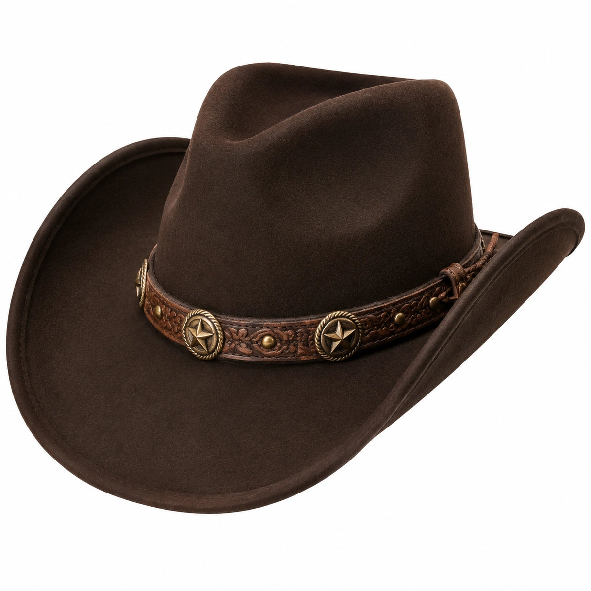 Sombrero vaquero talla única de fieltro marrón con banda decorativa