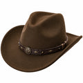 Sombrero vaquero talla única marrón de acabado afelpado con banda decorativa