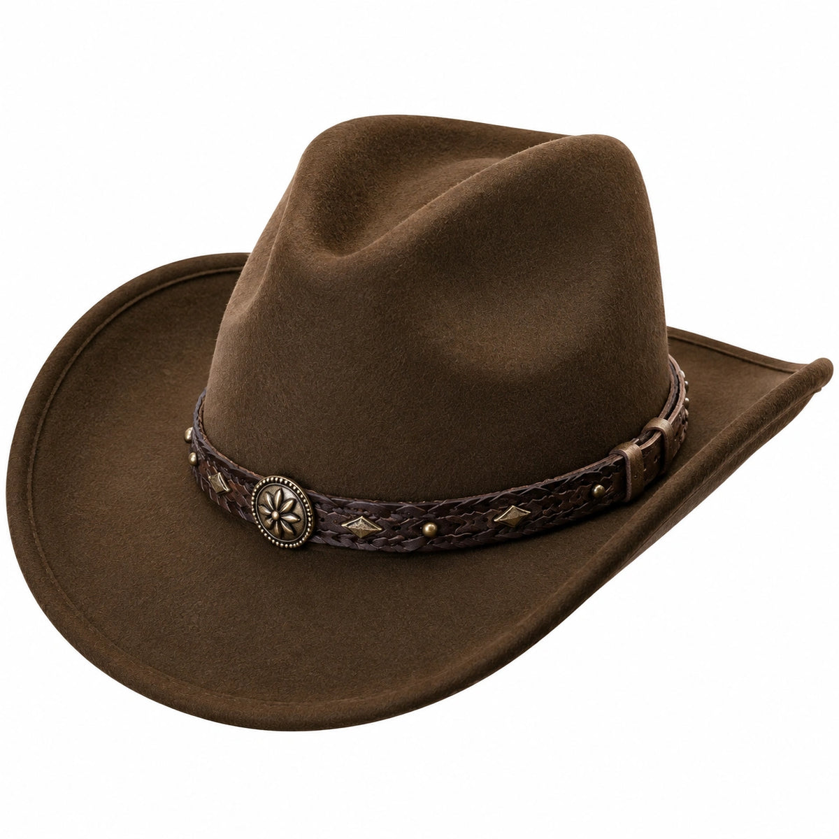 Sombrero vaquero talla única marrón de acabado afelpado con banda decorativa