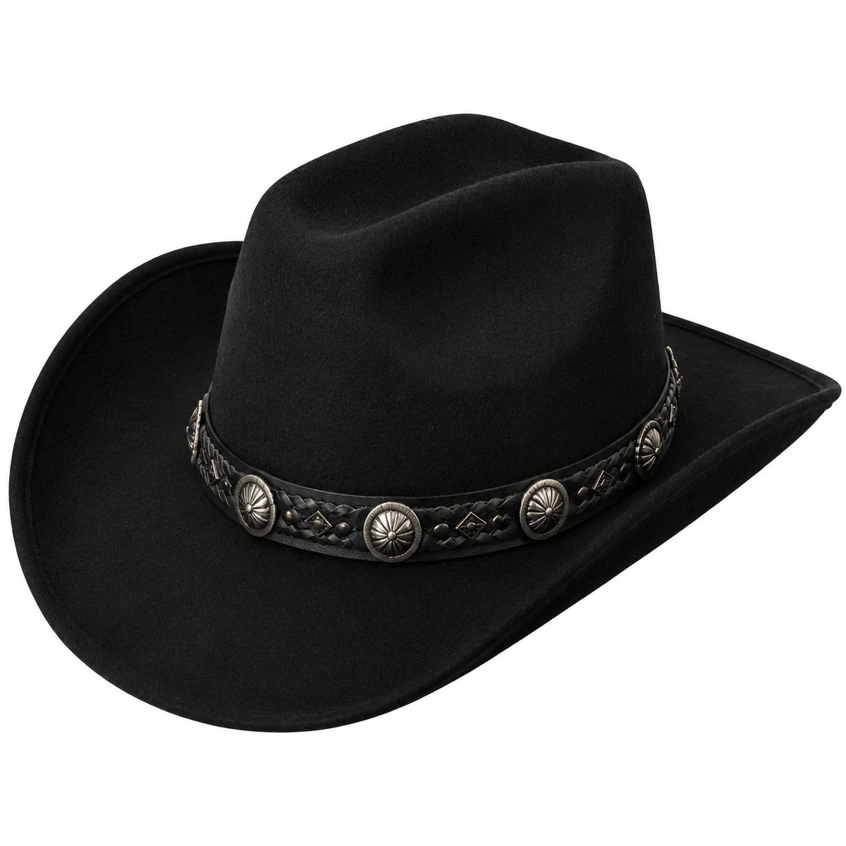 Sombrero vaquero talla única negro de fieltro con banda trenzada estilo western