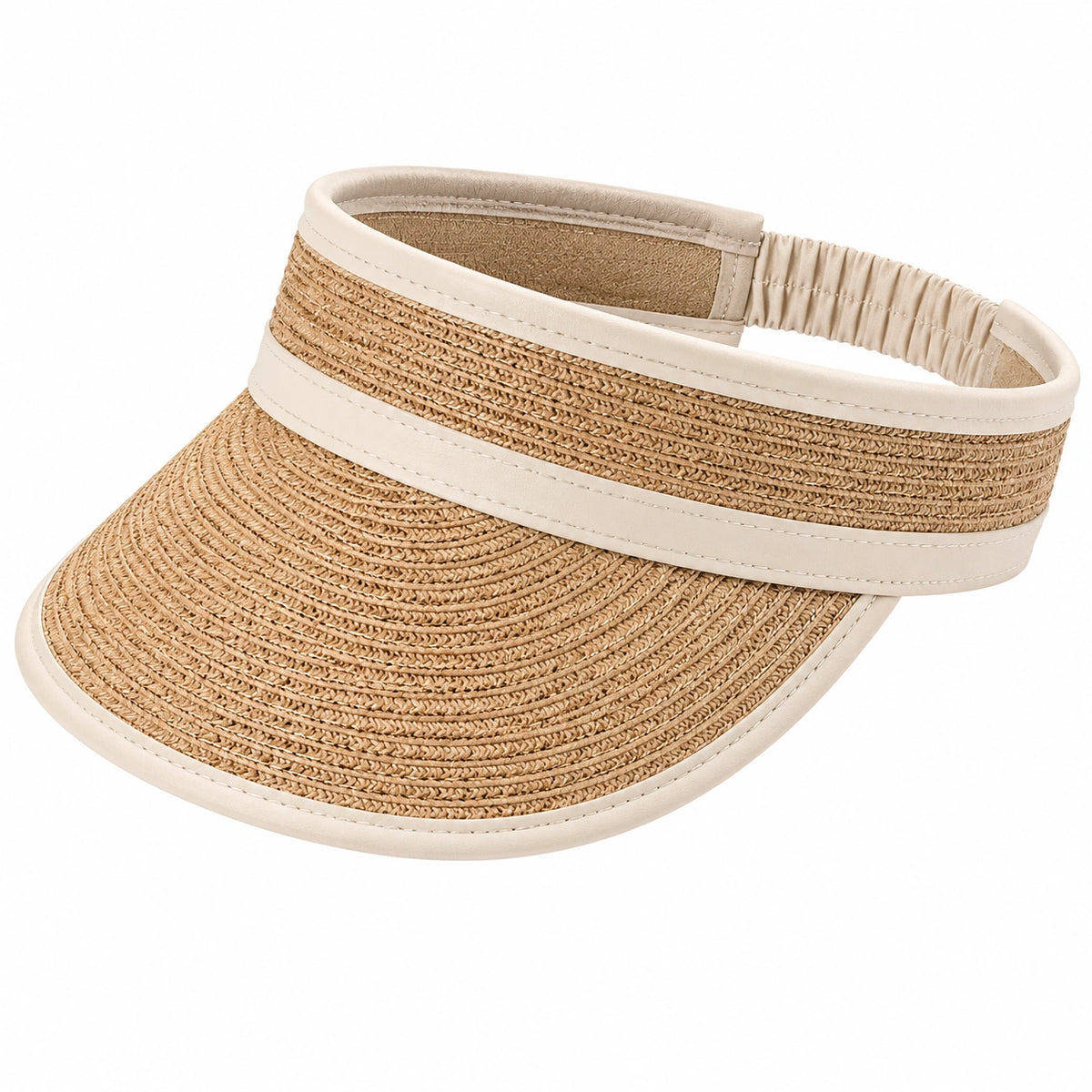 Visera de paja trenzada beige talla única con banda elástica para mujer