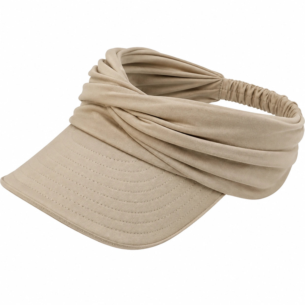 Visera de talla única beige de tejido con banda elástica y diseño fruncido