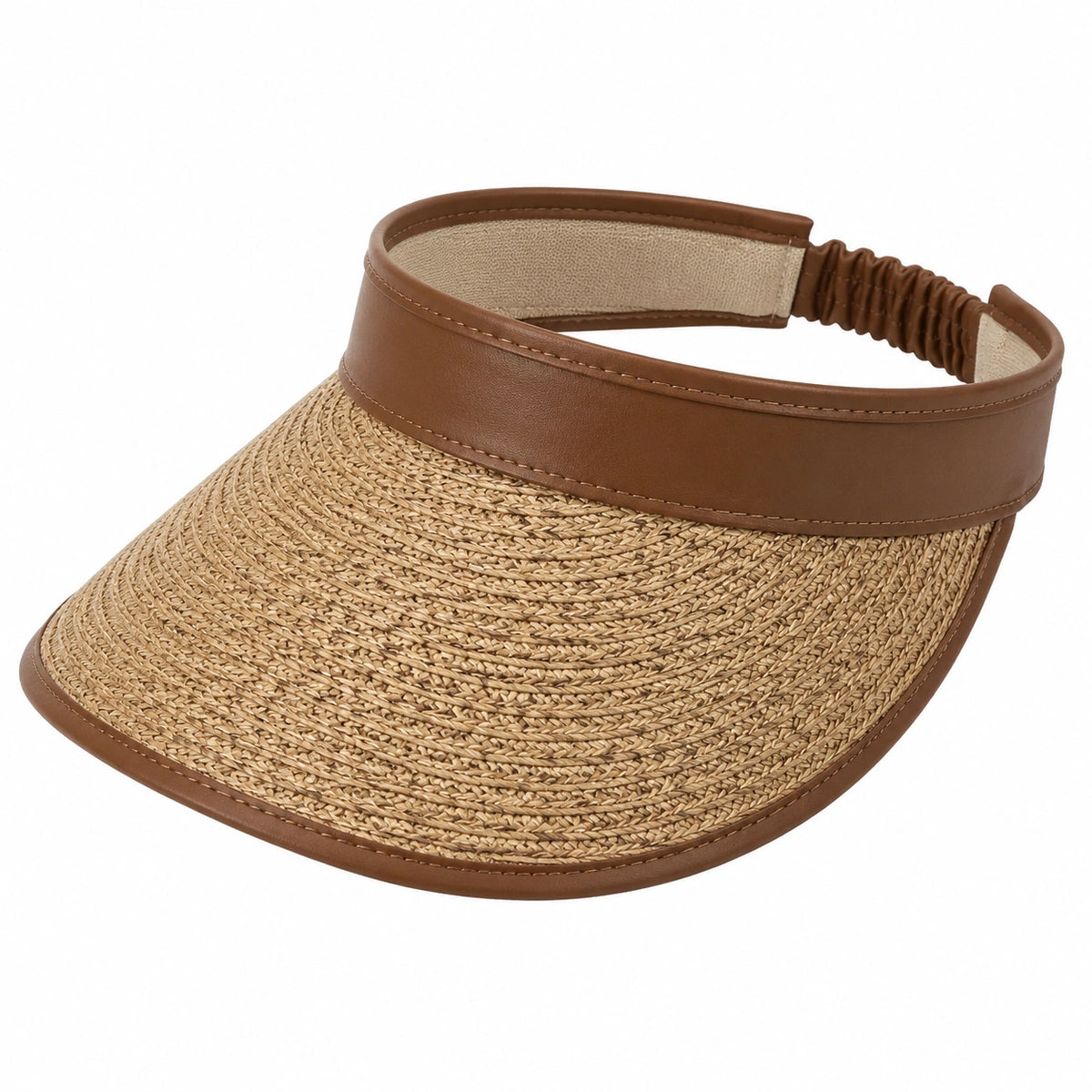 Visera de talla única en tejido trenzado beige y marrón - Ajustable para uso diario